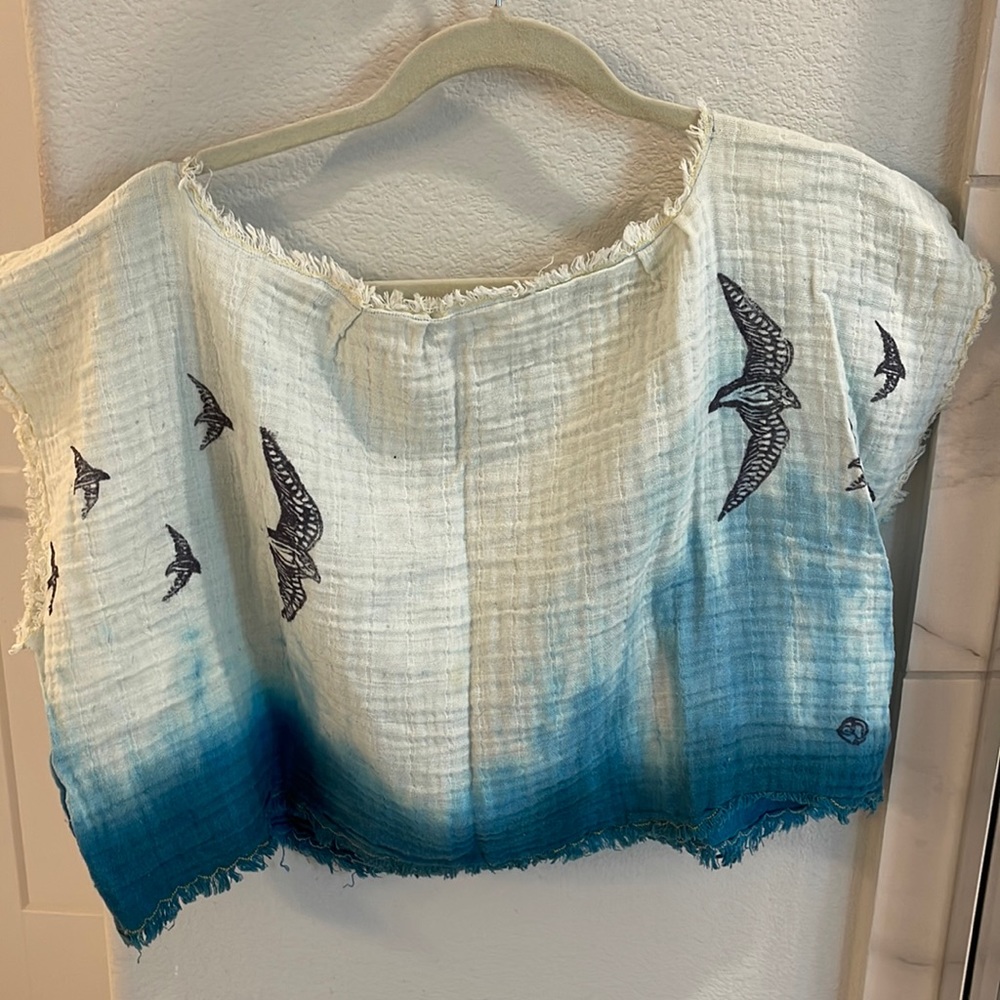 Artisan tie-dyed and hand stamped crop top